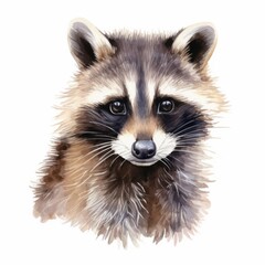 Obraz premium Watercolor, raccoon with a big nose and a bushy tail. The raccoon is looking at the camera