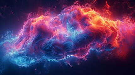 Obraz premium Minimalist Brain with Neon Vortex Representing Endless Thoughts