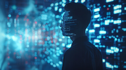 Ai technology, Artificial Intelligence. man using technology smart robot AI, artificial intelligence by enter command prompt for generates something, Futuristic technology transformation. Chat with AI