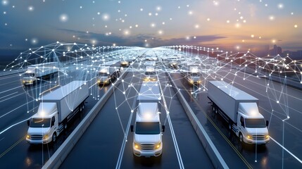 Interconnected Logistics Network Delivery Vehicles and Fleet Management Software Optimizing Supply Chain Efficiency