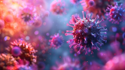 Close-up of virus particles with colorful background
