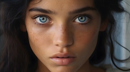 Mesmerizing and Pensive Gaze Intimate Portrait of a Captivating Female Model