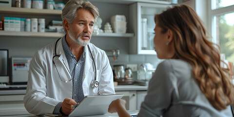 Obraz premium Doctor-Patient Consultation: Professional Medical Advice Session, Healthcare Discussion: Physician Providing Guidance to Patient