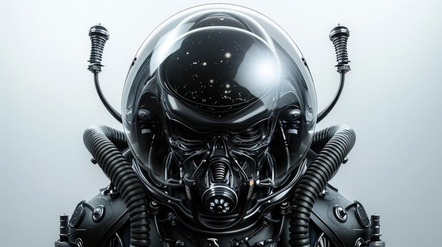 Futuristic pilot helmet with intricate details, showcasing advanced technology and a sleek design, perfect for sci-fi themes.