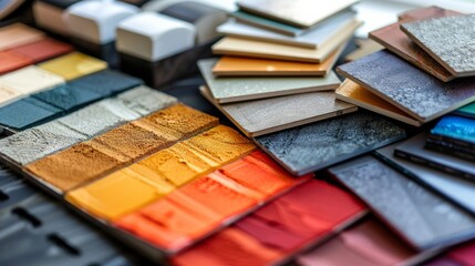 Detailed image of a paint color consultation, with swatches and samples visible