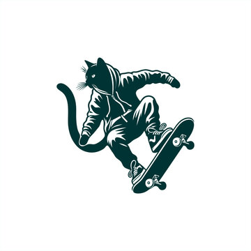 silhouette of a cat playing skateboard