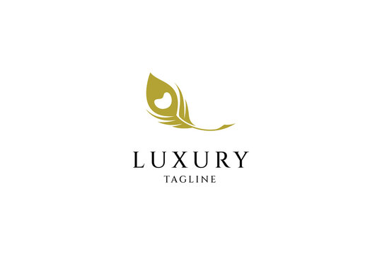 Peacock feather gold logo with flat design style