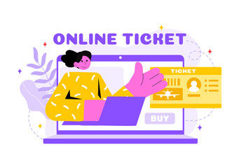 Online Travel Ticket Vector Illustration Through a Transportation and Journey Provider App for Booking in a Flat Style Cartoon Background