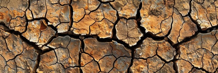 Naklejka premium Cracked earth texture, dry soil, natural background, arid land, climate change, drought, desertification