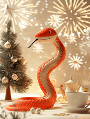 Obraz premium Funny new year poster with 2025 year of snake symbol