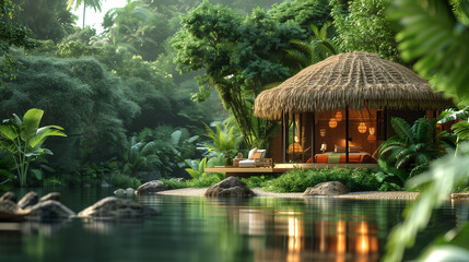 Fototapeta premium Close-Up of Premium Resort Hut with Woven Textures and Organic Design