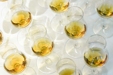 Elegant Display of Whisky Glasses in Flat Lay Composition