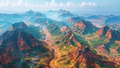 A Winding Path Through Diverse Landscapes Journey Through Breathtaking Mountain Ranges, Serene Valleys, and Rolling Hills