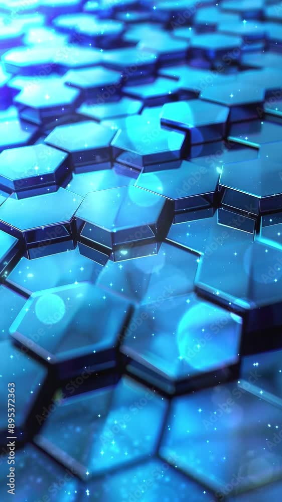 Wall mural abstract techno vertical background with blue hexagons patterns surface template seamless looping ov