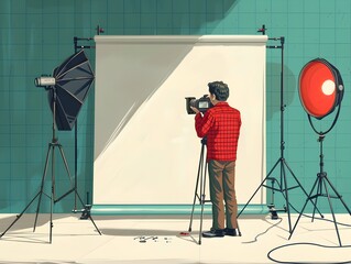 Stylish of Photographer Using a Light Meter to Calibrate Studio Portrait Setting