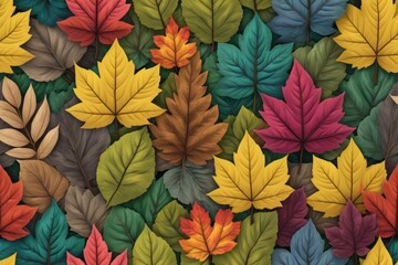 Fototapeta premium Seamless pattern with colorful autumn maple leaves for vibrant fall design