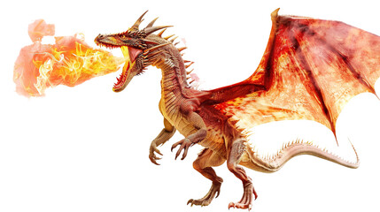 Obraz premium Fire breathing dragon isolated on white background.