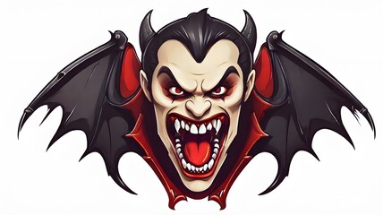 Fototapeta premium A menacing and captivating illustration of a vampire with bared fangs and outstretched wings. This image evokes a sense of mystery, danger, and the supernatural, perfect for Ha