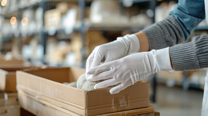 A museum curator unpacking a crate of ancient sculptures.