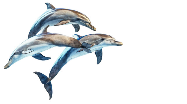 three dolphins swimming, blue and silver clip art preview