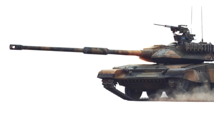 The tank is firing a gun. Isolated on a white background.