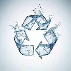 a recycling symbol made from water splashes, creating a dynamic and fluid appearance.