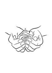 Hands Holding Rose Line Art