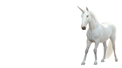 White horse unicorn isolated on white background - Generation AI