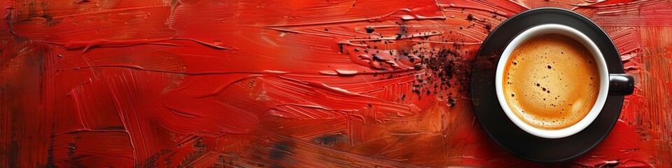 A cup of coffee on a red background. 