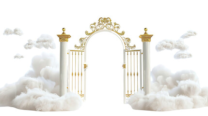 Pearl gate with clouds and heaven isolated on white background
