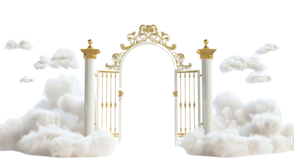 Pearl gate with clouds and heaven isolated on white background