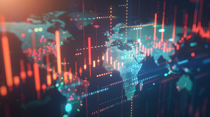 Fototapeta premium Global Finance DNA: Sleek World Map Unites Stocks map modern geography