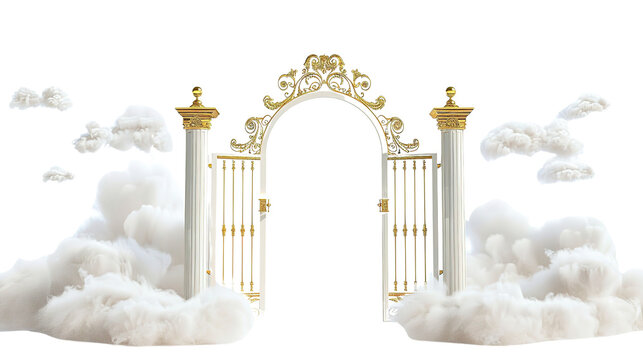 Pearl gate with clouds and heaven isolated on white background