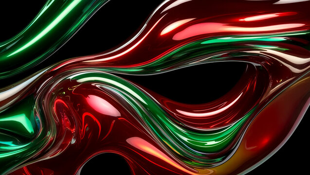 Green red liquid waves background, Colorful abstract wavy background, Red and green liquid glass texture background