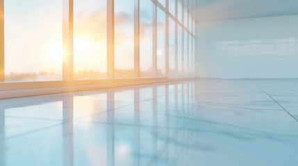 Obraz premium A large, empty room with a large window that lets in the sun