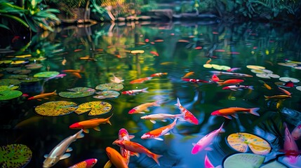 Koi Fish Pond with Lush Greenery