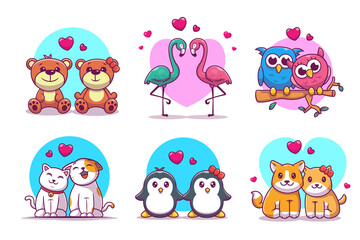 Naklejka premium 6 Animal Couple Love Heart