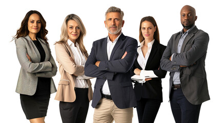 Team of serious business adults on white background