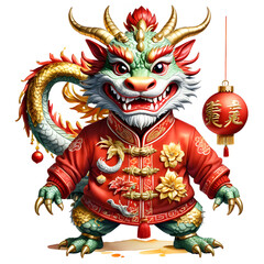 Watercolor clip art a cute baby clothing dragon red gold ornaments. Chinese Zodiac 12 Zodiac Signs on a white isolated background	
