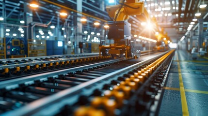 Robotic arm assembling products on a factory line