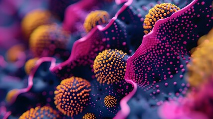 Fototapeta premium 3D tech bio texture with yellow pink and navy violet texture