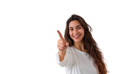 Woman and man smiling and pointing at copy space on side,PNG,transparent background,clipart.