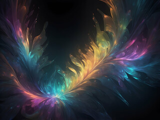 abstract glowing Ethereal abstract design featuring a blend of iridescent colors glass texture with a dark background