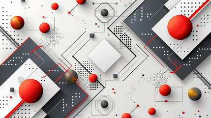 Modern Abstract Geometric Art with Red and Black Spheres..