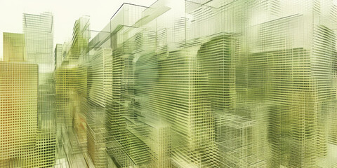 Obraz premium Abstract Modern Cityscape with Green Lines and Geometric Architecture in Futuristic Urban Design