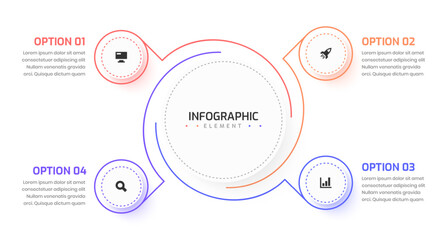 Flowchart Infographic Thin Line with 3 Circle Label Connected to Main Circle, Suitable for Workflow, Presentation, Diagram, Chart