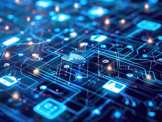 Fototapeta premium IoT platforms connecting various smart devices, close up, seamless integration, futuristic, overlay, technology hub backdrop