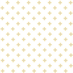 Vector simple white and gold abstract background with small flowers, grid, mesh. Fabric pattern.
