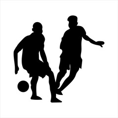 A set of football players, silhouettes of soccer players isolated on a white background