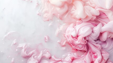Fototapeta premium A pink and white swirl of paint on a white background